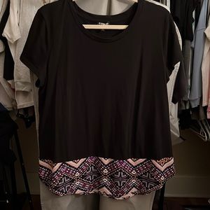 Black with colorful aztec inspired pattern blouse